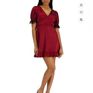 Kit + Sky Red Satin Puff Sleeve Mini Dress Size Small Juniors NWT Whimsigoth‎